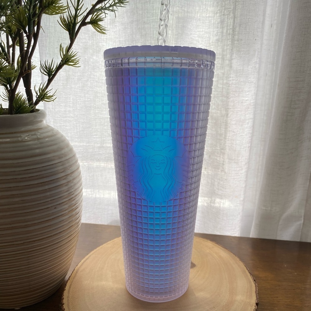 2022 Starbucks Spring Iridescent White Grid Tumbler 24oz